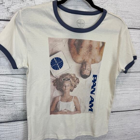 Pan American Women's Cream & Blue Graphic Short Sleeve Tee Size Large - Picture 2 of 6